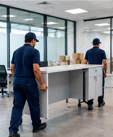 Professional movers handling office furniture relocation