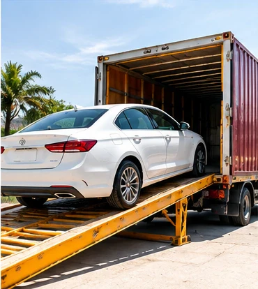 Car being loaded for professional vehicle transportation