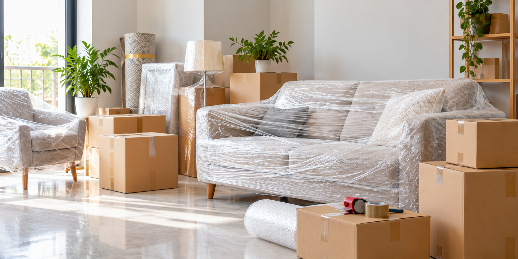 Packed household furniture and moving boxes prepared for relocation in Pondicherry